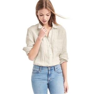 Gap Oatmeal Linen Boyfriend Fit Button Shirt